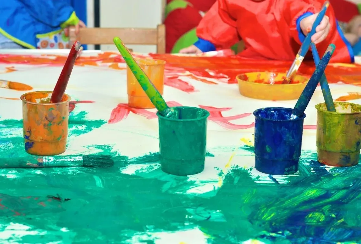 Children building early literacy skills together