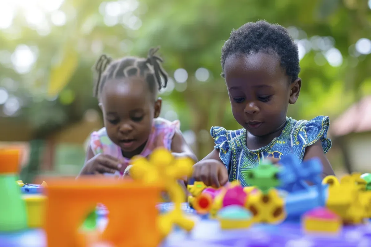 Children engaged in constructive outdoor play